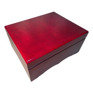 Solid Cherry Wood Cigar Humidor Cedar Lined With Hygrometer & Water Reservoir For Sale