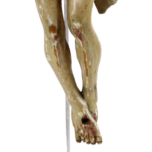 Wood Anriquw Polychrome Wooden Corpus Christi Sculpture, 1700s For Sale - Image 7 of 15