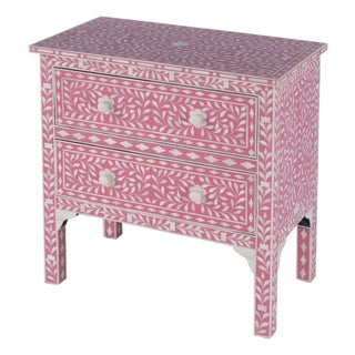 Vivienne 29 in. W Rectangular Bone Inlay 2 Drawer Accent Chest, Pink For Sale