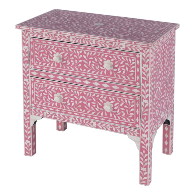Vivienne 29 in. W Rectangular Bone Inlay 2 Drawer Accent Chest, Pink For Sale