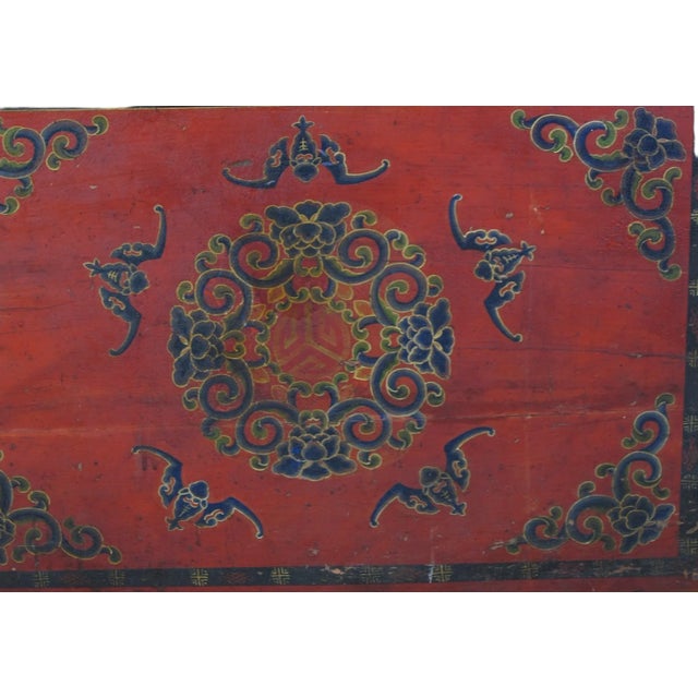 Late 19th Century Hand Painted Five Bats Antique Gansu Tibetan Cabinet For Sale - Image 9 of 12