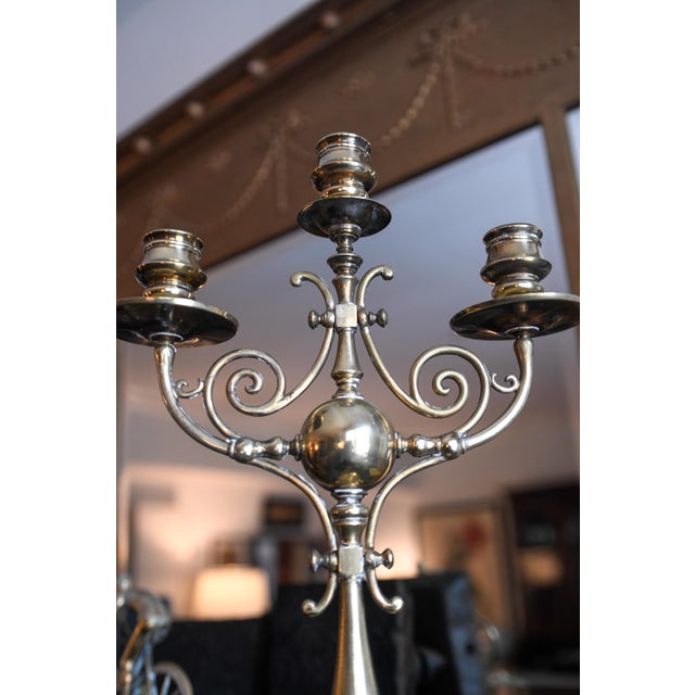 Metal Brass 3-Armed Candelabra Victorian Brass Candleholder Birmingham, England For Sale - Image 7 of 15