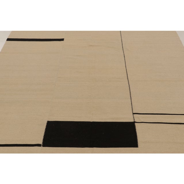 Textile Rug & Kilim’s Contemporary Kilim With Geometric Design in Beige & Black For Sale - Image 7 of 9