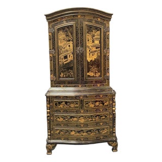 Black Lacquer Chinoiserie Cabinet For Sale
