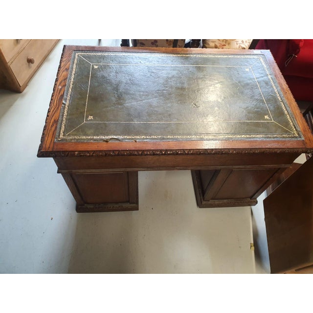 Antique Carved Oak Desk with Lion Handles, 1890s For Sale - Image 5 of 13