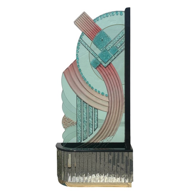 Massive 1990s Art Deco glass sculptural floor piece by Giz Studios, from Miami. Very rare piece, made with different color...