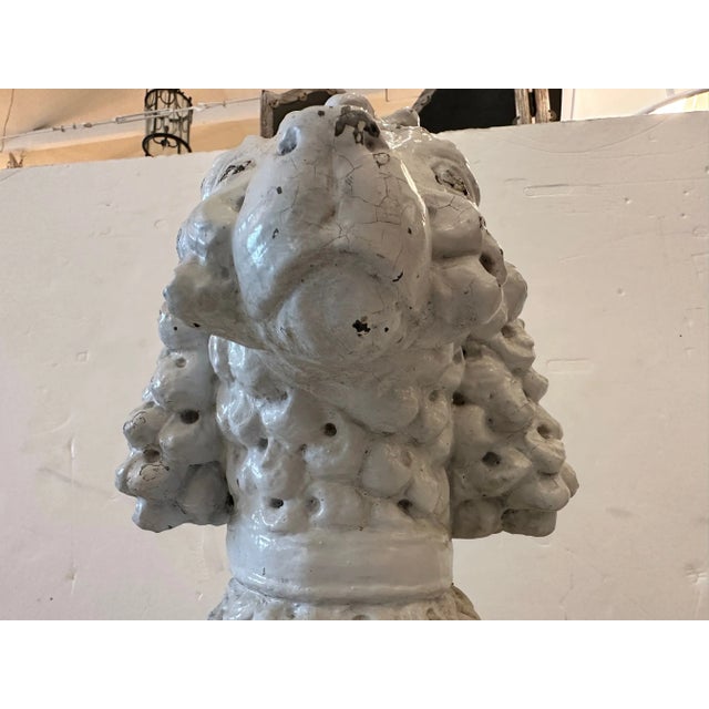 Antique Cast Stone Cement White Poodle Sculpture For Sale - Image 4 of 9