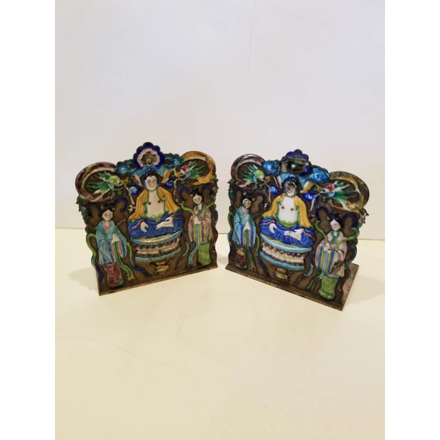 1920s Chinese Export Enamel Bookends For Sale - Image 10 of 12