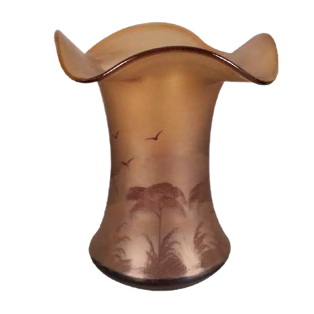 Antique Art Nouveau French Glass Palm Tree Vase For Sale