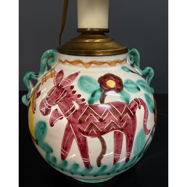 Italian 1960s Italian Hand-Painted Ceramic Bedside Lamps With Stylized Animal Motifs - a Pair For Sale - Image 3 of 10