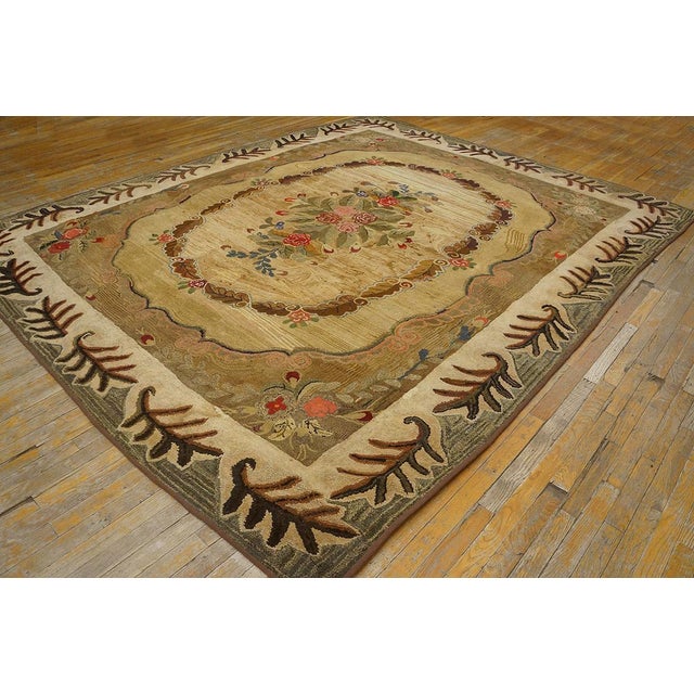 Excellent Camel Color With Unique Florid Design American Hooked Rug For Sale - Image 4 of 9