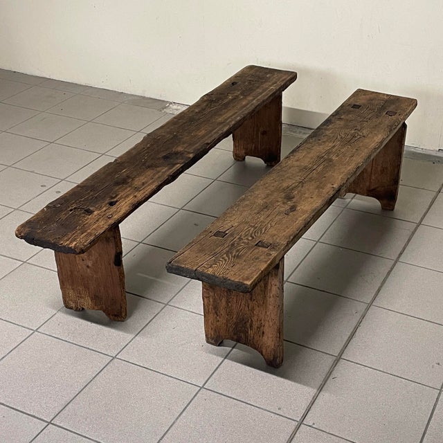 20th Century Folk Art Rustic Italian Wooden Benches, 1890s, Set of 2 For Sale - Image 12 of 18