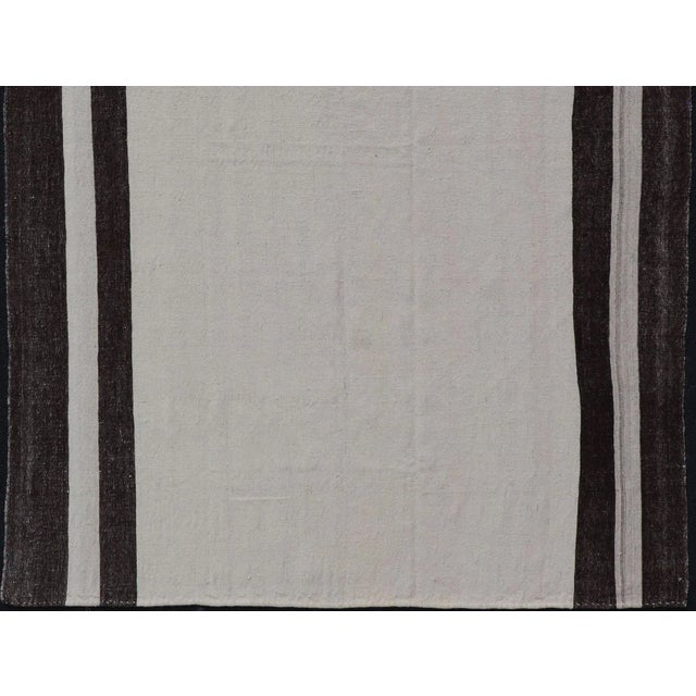 Minimalist Design Off White and Brown Colored Vintage Turkish Kilim Rug. Keivan Woven Arts / rug TU-NED-1017, country of...