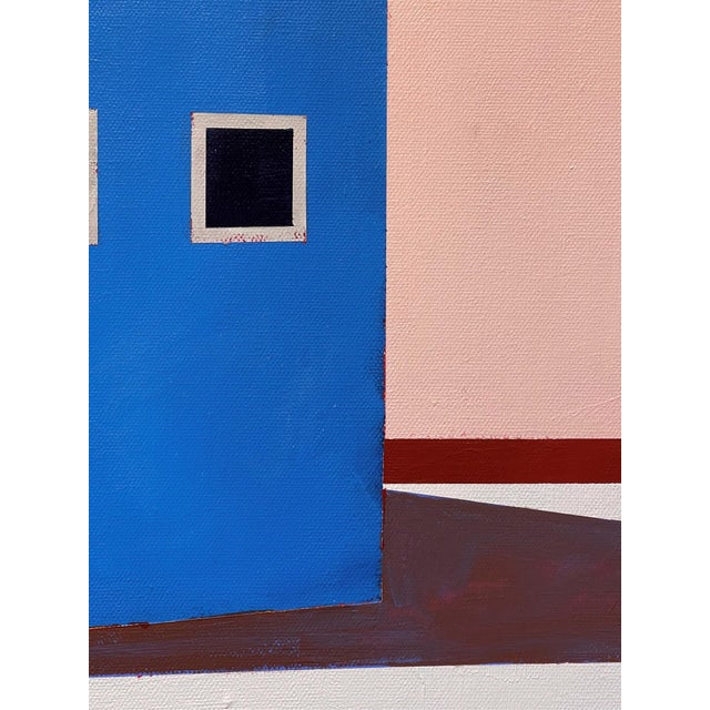 Barn, Palette #5 by Justin Wheatley | Acrylic on Canvas Blue Barn With Pink Sky For Sale - Image 4 of 10