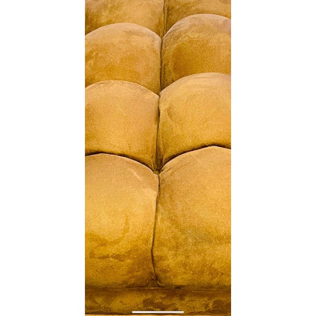 Textile 1960s Biscuit Trigger Carmel Ultra Suede Ottomans (Pair)(VINTAGE) For Sale - Image 7 of 7