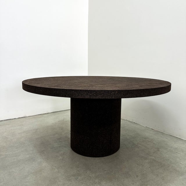 Wood Vintage 70s Chocolate Brown Cork Round Dining Table – MCM Postmodern Retro 80s For Sale - Image 7 of 10