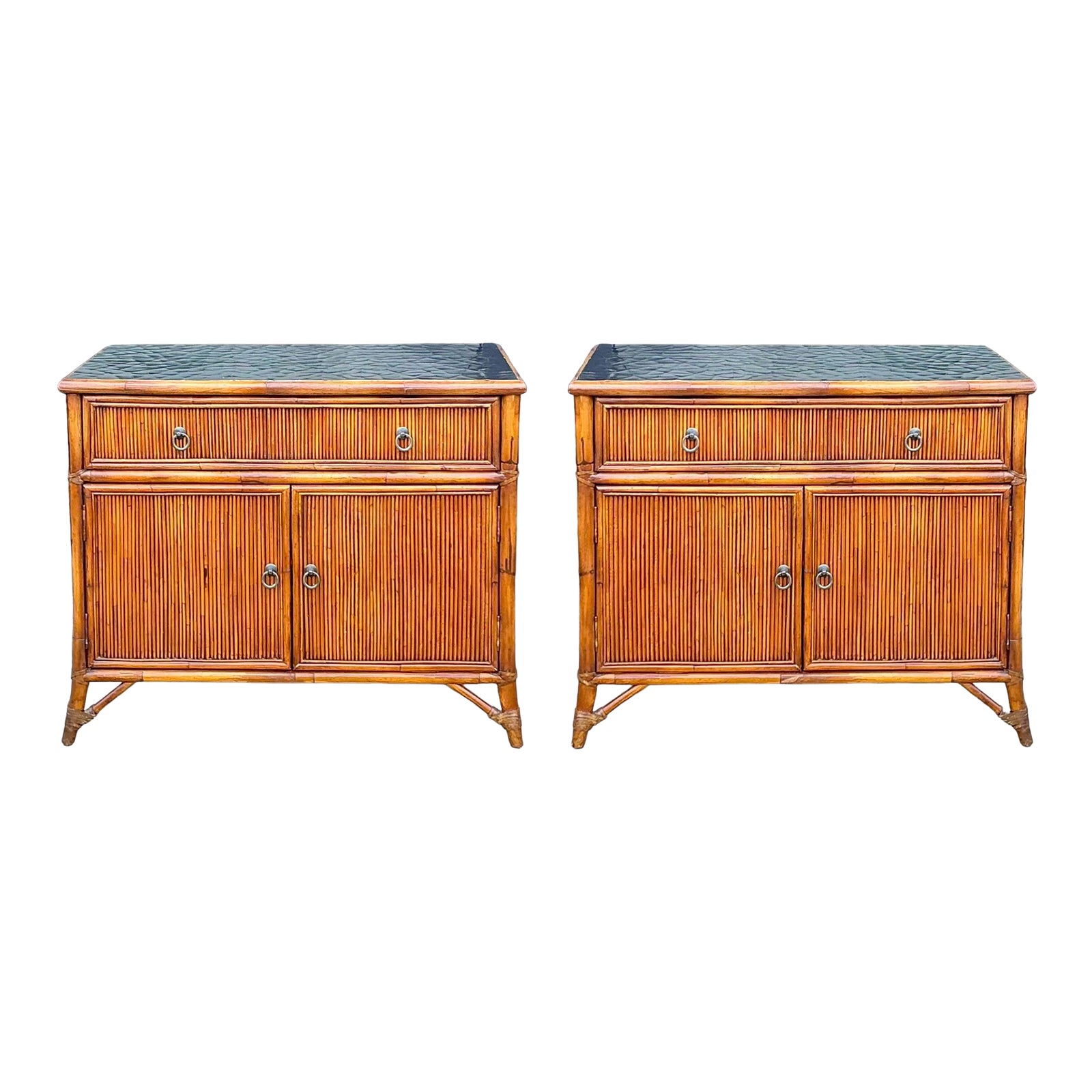 Regency Style Baker Furniture Bamboo & Lacquer Cabinets / Chests ...
