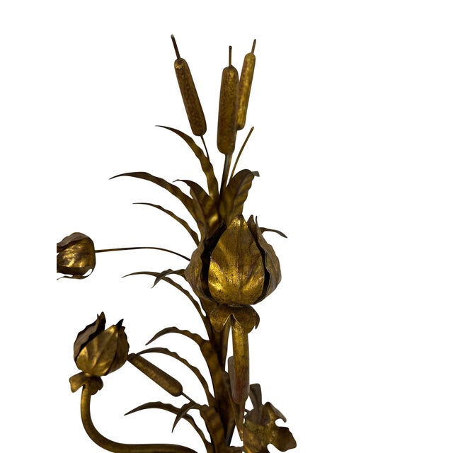 Metal Decorative Italian Gilt Metal Candle Sconces Bulrush Motif - A Pair For Sale - Image 7 of 13
