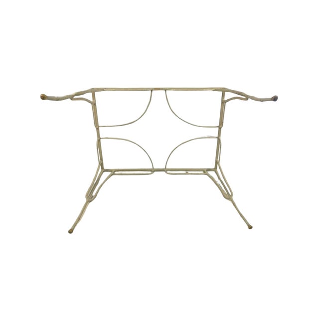 1950s Table & 4 Faux Cane and Bamboo Iron Chairs in Pink Vegan Leather For Sale In Miami - Image 6 of 18