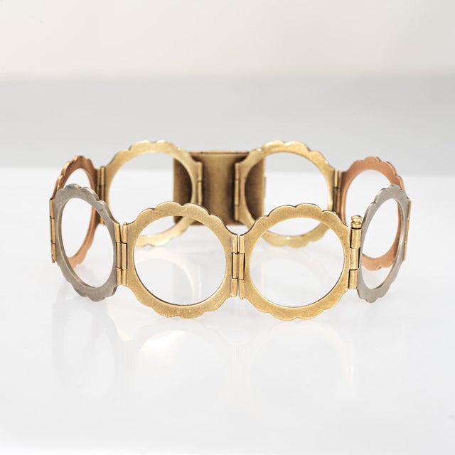 Antique Convertible Ring to Bracelet Folding Book 14k Gold Enamel Diamond 6.75" For Sale In Los Angeles - Image 6 of 9