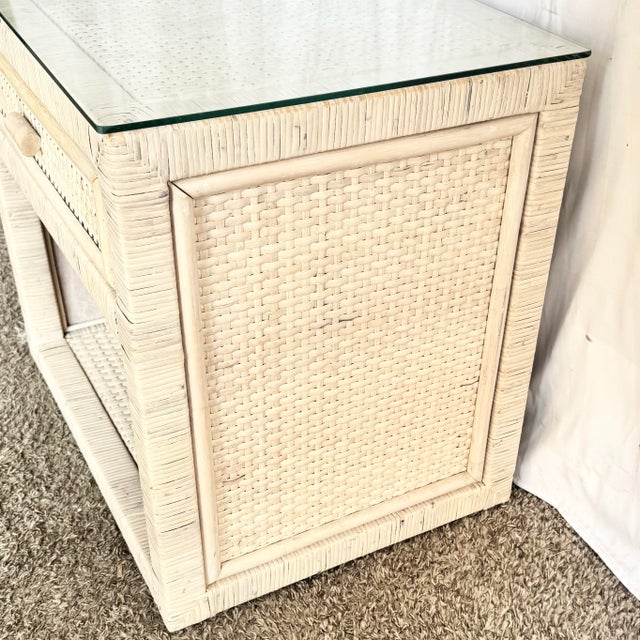 Boho Chick Wrapped Wicker Glass Top Nightstand For Sale - Image 4 of 7