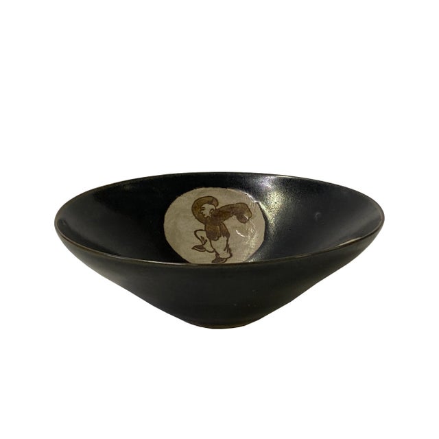 Ceramic Chinese Ware Brown Black Glaze Graphic Ceramic Bowl Cup Display For Sale - Image 7 of 7