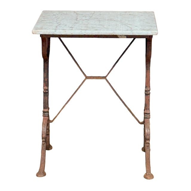 Early 20th Century French Bistro Table With Figured White Marble Top and Cast Iron Base For Sale - Image 5 of 12