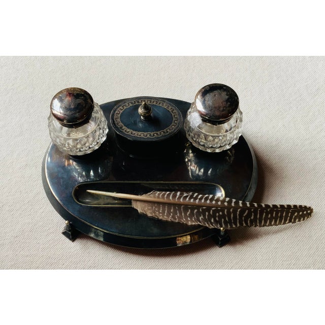 Mid 19th Century Mid-19th Century English Neoclassical Silverplate Inkwell & Inkstand For Sale - Image 5 of 16