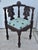Carved Mahogany Corner Chair Vintage Renaissance Style Figural Face Upholstered For Sale - Image 4 of 17