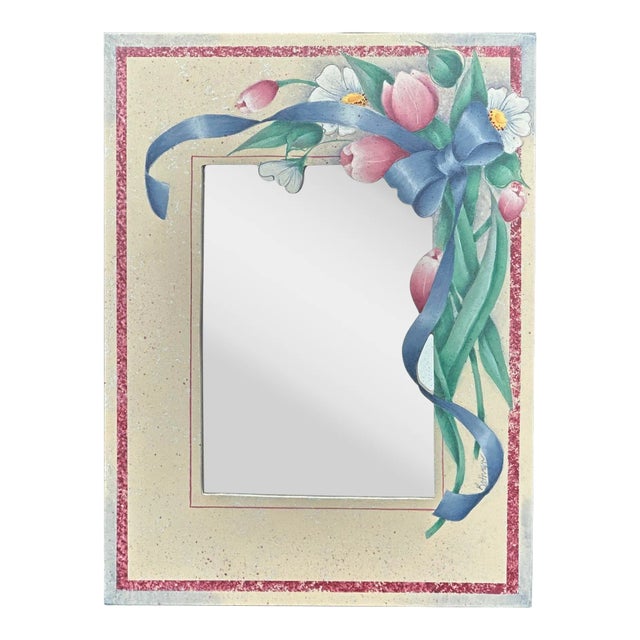 Petite Hand Painted Floral Decorative Wall Mirror by Kathryn Fowler For Sale