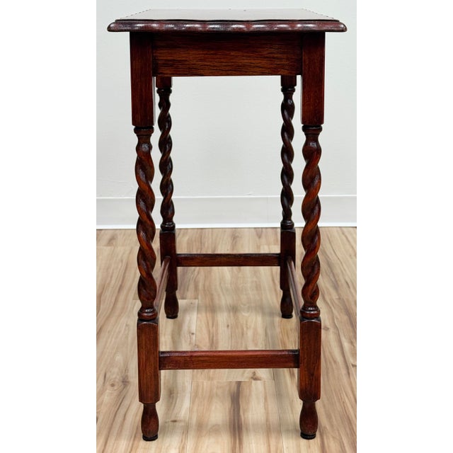 Wood Antique Pie Crust Top English Oak Barley Twist Side Table For Sale - Image 7 of 10