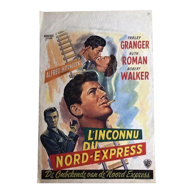 Original 1951 Alfred Hitchcock 'Strangers on a Train' Belgian Movie Poster For Sale