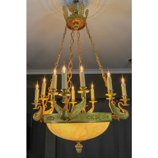 Large Empire Style Alabaster and Bronze 16-Light Chandelier, 1890s For Sale - Image 16 of 18