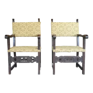 17th Century Spanish Accent Arm Chairs - a Pair
