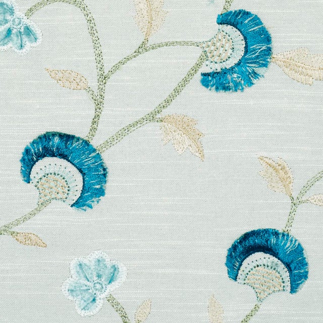 Contemporary SAMPLE - Schumacher Iyla Embroidery Fabric In Mineral & Teal For Sale - Image 3 of 4