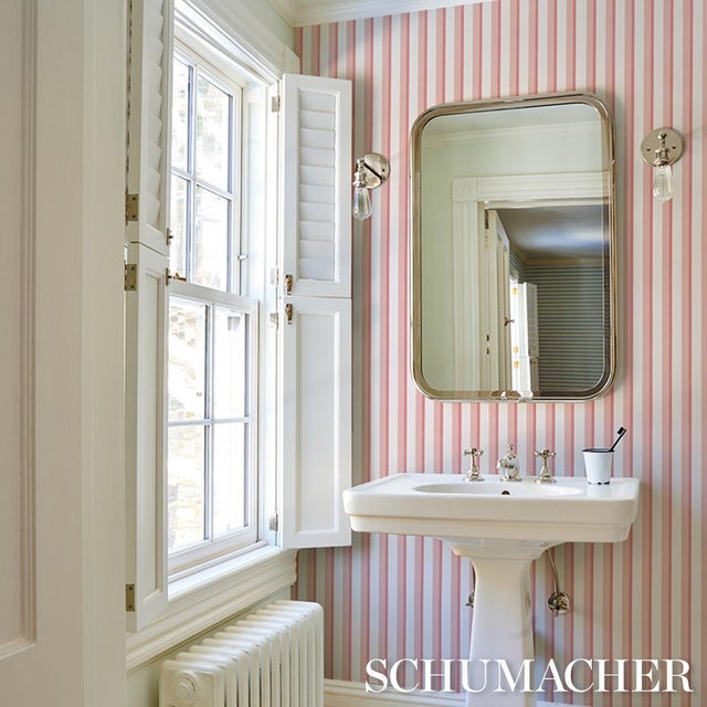 2020s Schumacher Rigsby Stripe Wallcovering In Pink For Sale - Image 5 of 6