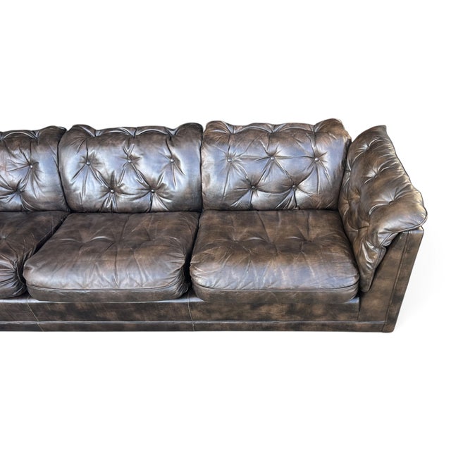 Mid-Century Modern Vintage 1970s Leather Chesterfield Sofa Button Tufted Brown Leather Sofa For Sale - Image 3 of 16