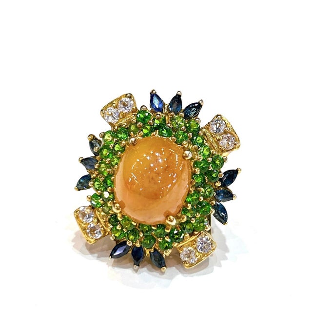 Bochic "Capri" Vintage Honey Sapphire, Garnet & Sapphire Ring - 18K Gold & Silver For Sale - Image 17 of 18