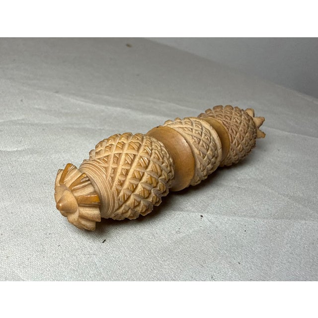 Folk Art Antique Elaborate 19th-Century Sewing Needle Case Hand Carved Coquilla Nut Box For Sale - Image 3 of 7