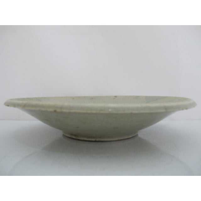 Ceramic Chinese East Asian Song or Yuan Style Celadon Glaze Shallow Earthenware Bowl For Sale - Image 7 of 9