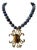 Lapis Beaded Necklace With Vintage Brass Tiger’s Eye For Sale