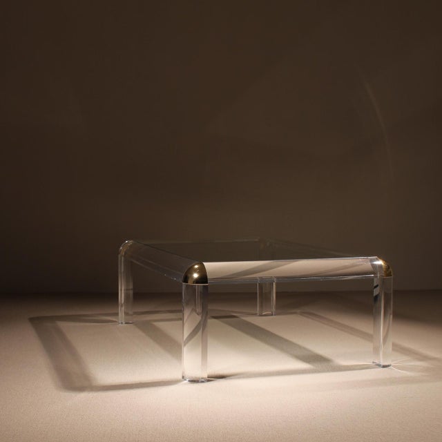 Gold Rectangular Acrylic and Brass Coffee Table in the style of Karl Springer, 1970s For Sale - Image 8 of 18