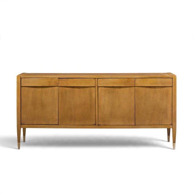 Mid-Century Modern American of Martinsville Mid Century Walnut and Cane Credenza With Hutch For Sale - Image 3 of 13
