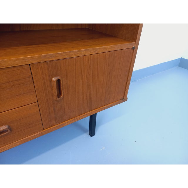 Vintage Scandinavian Modernist Style Teak and Black Metal Bookcase with Secretary, 1950s-1960s For Sale - Image 10 of 18