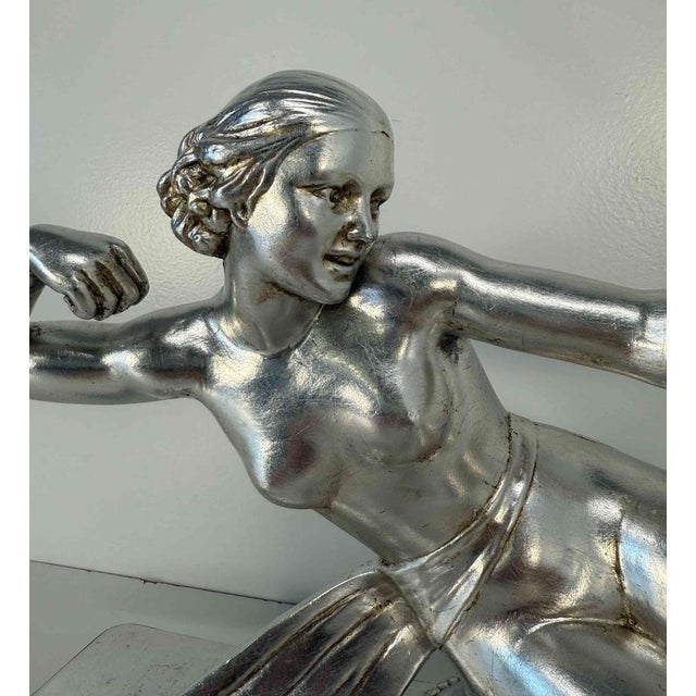Paint Salvatore Melani, Art Deco Diana the Huntress Sculpture, Silver Leaf Sculpture, 1930s For Sale - Image 7 of 13