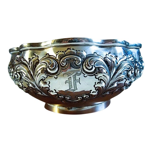 Late 19th Century Black, Starr, & Frost Sterling Silver Floral Repousse Bowl 'F' Monogram - 23ozt For Sale