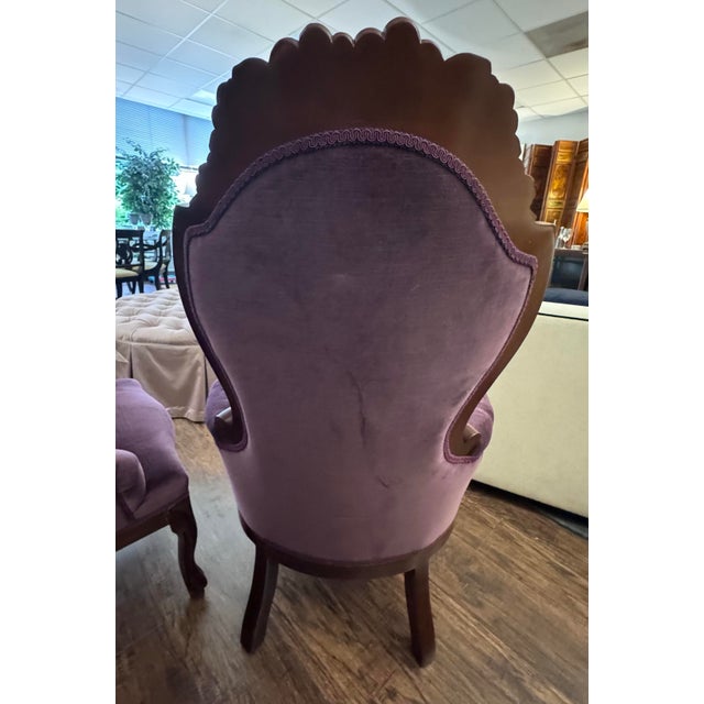 1950s Rococo Revival Style Purple Velvet Accent Chairs – Pair For Sale - Image 5 of 11