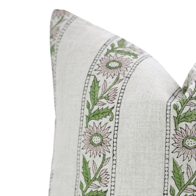 Art Deco Fabdivine Pure Linen Decorative Throw Pillow Cover 22x22 Khushi Hand Block Print Cushion For Sale - Image 3 of 9