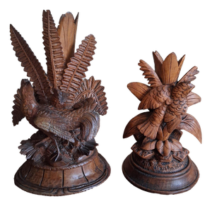 Antique Black Forest Hand-Carved Linden Wood Bird Vase Holders, 1890s, Set of 2