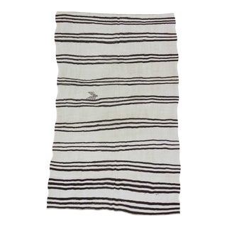 Black and white striped vintage Turkish hemp kilim rug For Sale